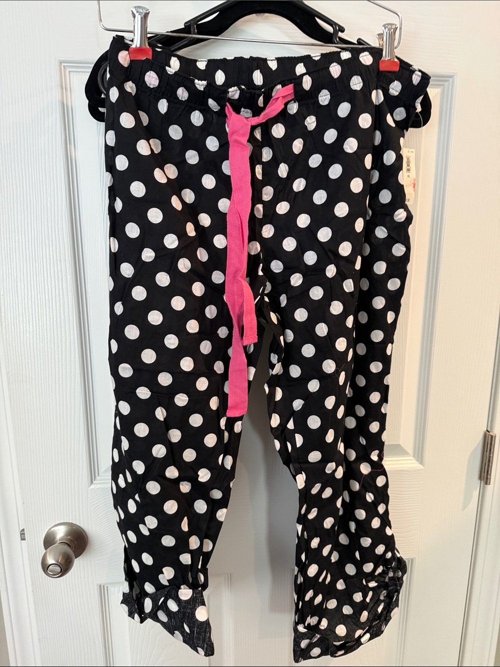 Old Navy Black & White Polka Dot Pajama Pants with Pink Drawstring